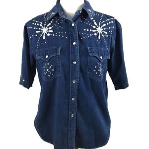 Banana Republic Denim Sequined Top Blue Medium